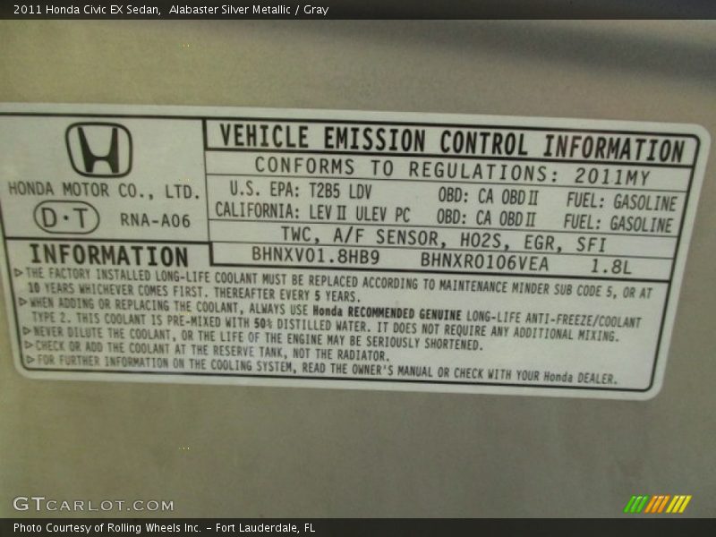 Alabaster Silver Metallic / Gray 2011 Honda Civic EX Sedan