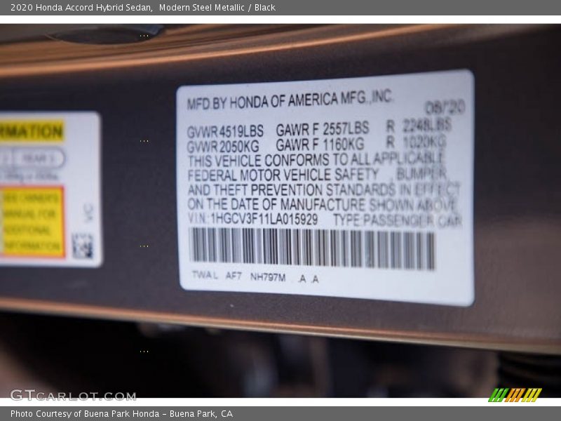 2020 Accord Hybrid Sedan Modern Steel Metallic Color Code NH797M