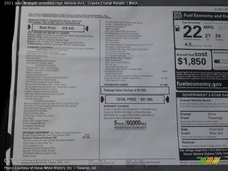  2021 Wrangler Unlimited High Altitude 4x4 Window Sticker