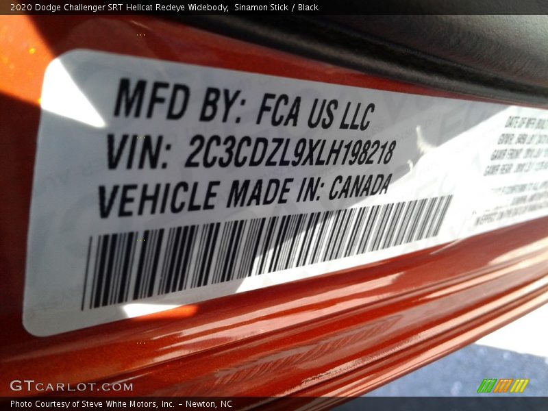 Sinamon Stick / Black 2020 Dodge Challenger SRT Hellcat Redeye Widebody