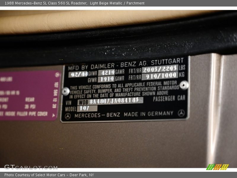 Light Beige Metallic / Parchment 1988 Mercedes-Benz SL Class 560 SL Roadster