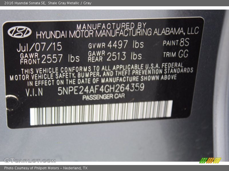 Shale Gray Metallic / Gray 2016 Hyundai Sonata SE