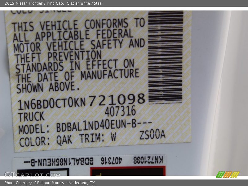 Glacier White / Steel 2019 Nissan Frontier S King Cab