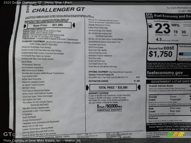  2020 Challenger GT Window Sticker