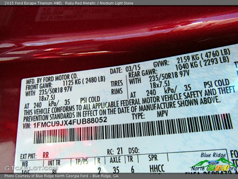 Ruby Red Metallic / Medium Light Stone 2015 Ford Escape Titanium 4WD