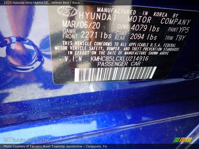 2020 Ioniq Hybrid SEL Intense Blue Color Code YP5