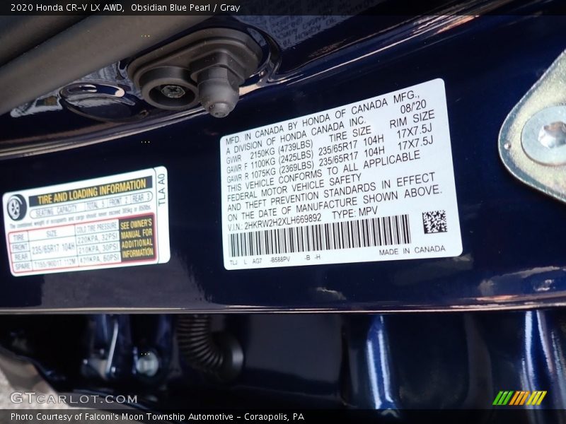 Obsidian Blue Pearl / Gray 2020 Honda CR-V LX AWD