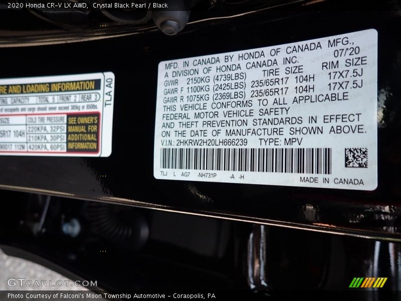 2020 CR-V LX AWD Crystal Black Pearl Color Code NH731P
