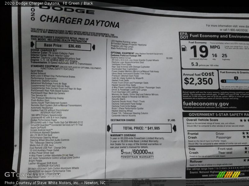  2020 Charger Daytona Window Sticker