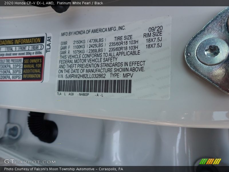 Platinum White Pearl / Black 2020 Honda CR-V EX-L AWD