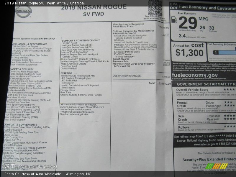 Pearl White / Charcoal 2019 Nissan Rogue SV