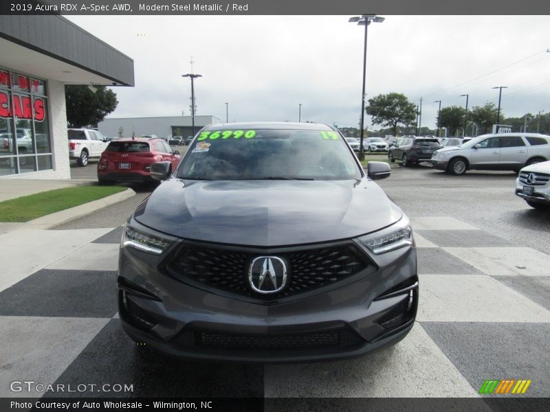 Modern Steel Metallic / Red 2019 Acura RDX A-Spec AWD