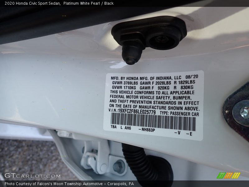 Platinum White Pearl / Black 2020 Honda Civic Sport Sedan