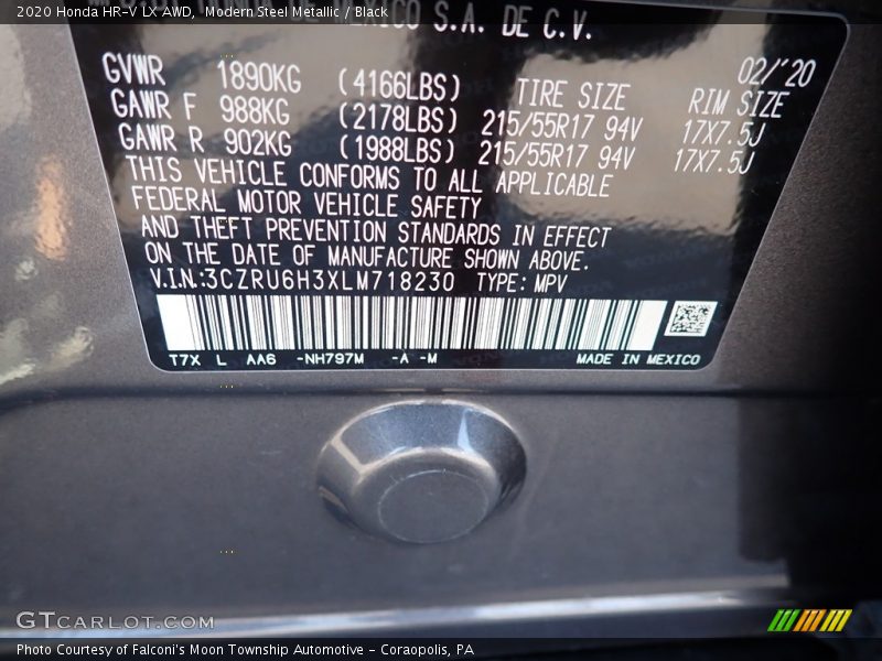 Modern Steel Metallic / Black 2020 Honda HR-V LX AWD