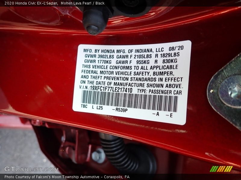 2020 Civic EX-L Sedan Molten Lava Pearl Color Code R539P