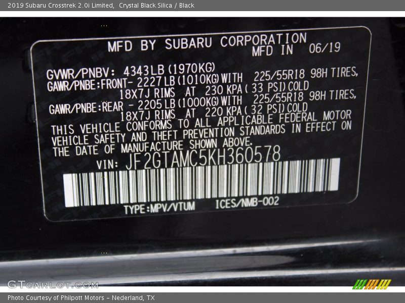 Crystal Black Silica / Black 2019 Subaru Crosstrek 2.0i Limited