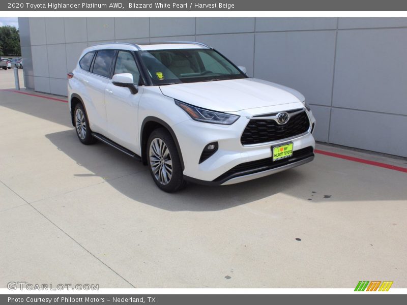 Blizzard White Pearl / Harvest Beige 2020 Toyota Highlander Platinum AWD