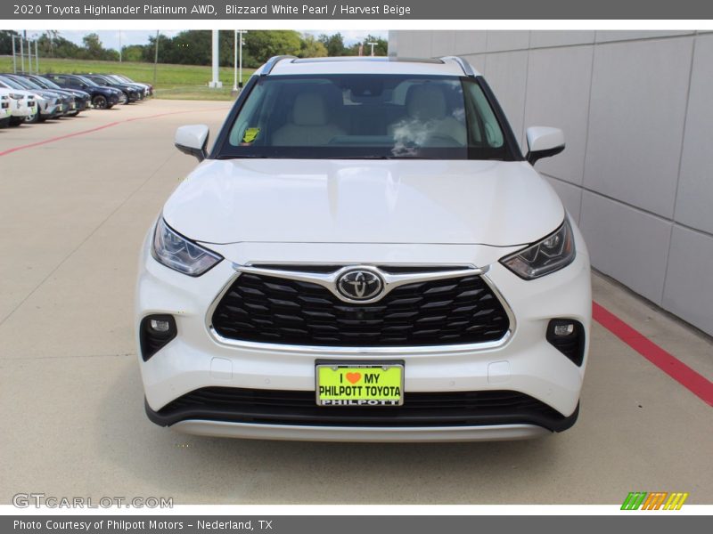 Blizzard White Pearl / Harvest Beige 2020 Toyota Highlander Platinum AWD