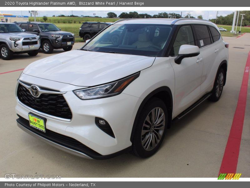 Blizzard White Pearl / Harvest Beige 2020 Toyota Highlander Platinum AWD