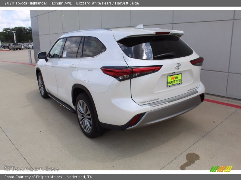 Blizzard White Pearl / Harvest Beige 2020 Toyota Highlander Platinum AWD