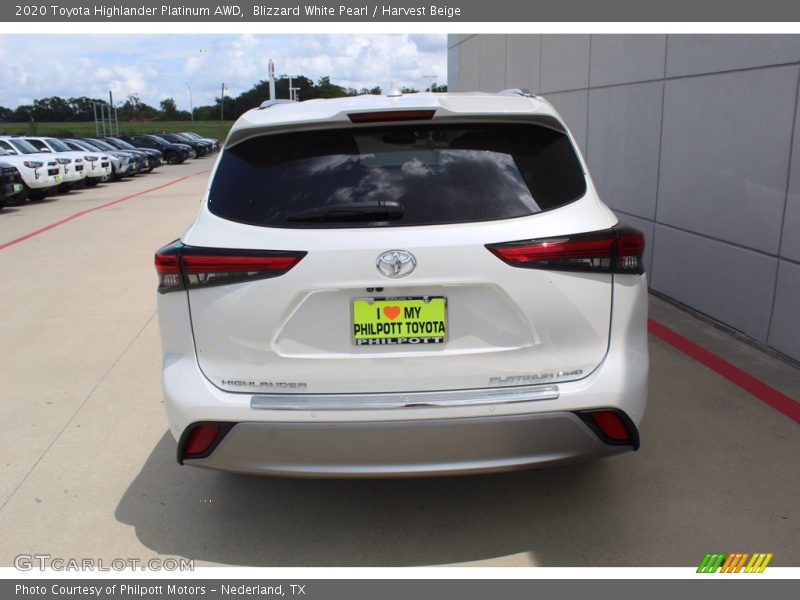 Blizzard White Pearl / Harvest Beige 2020 Toyota Highlander Platinum AWD