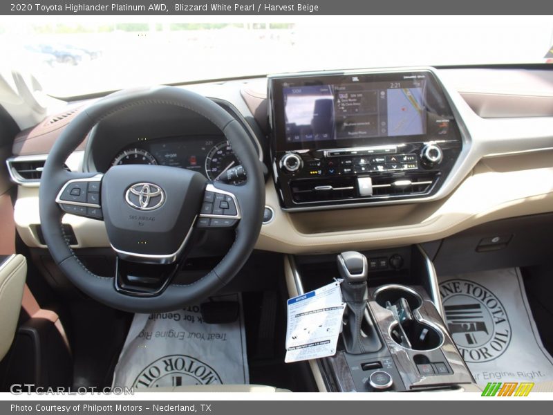 Blizzard White Pearl / Harvest Beige 2020 Toyota Highlander Platinum AWD