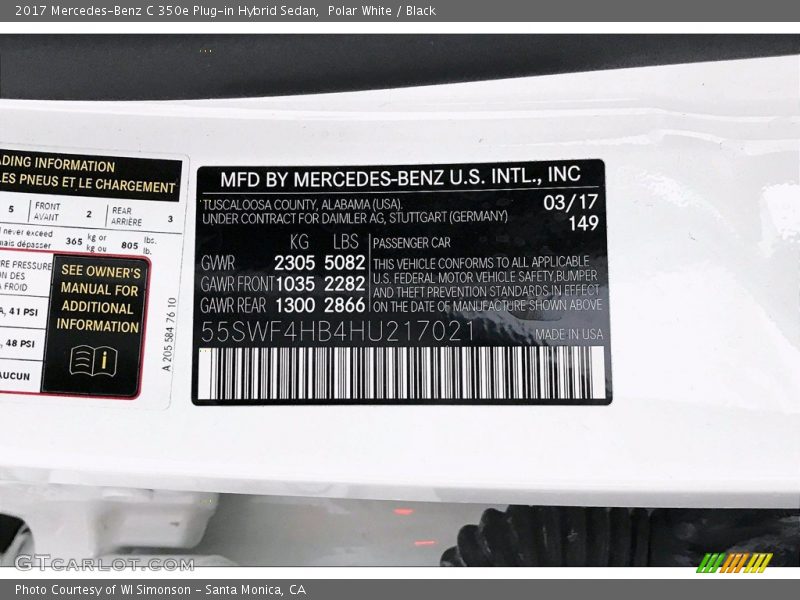 Polar White / Black 2017 Mercedes-Benz C 350e Plug-in Hybrid Sedan