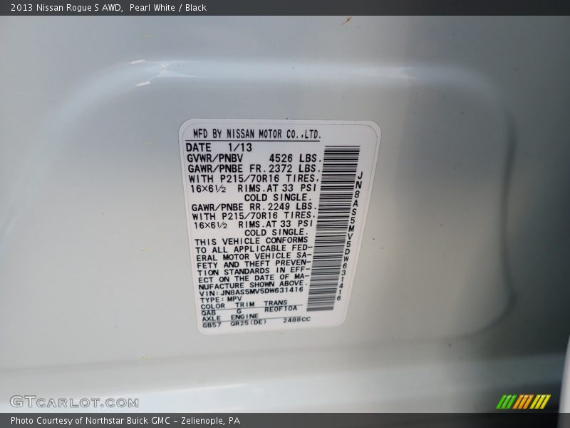 Pearl White / Black 2013 Nissan Rogue S AWD