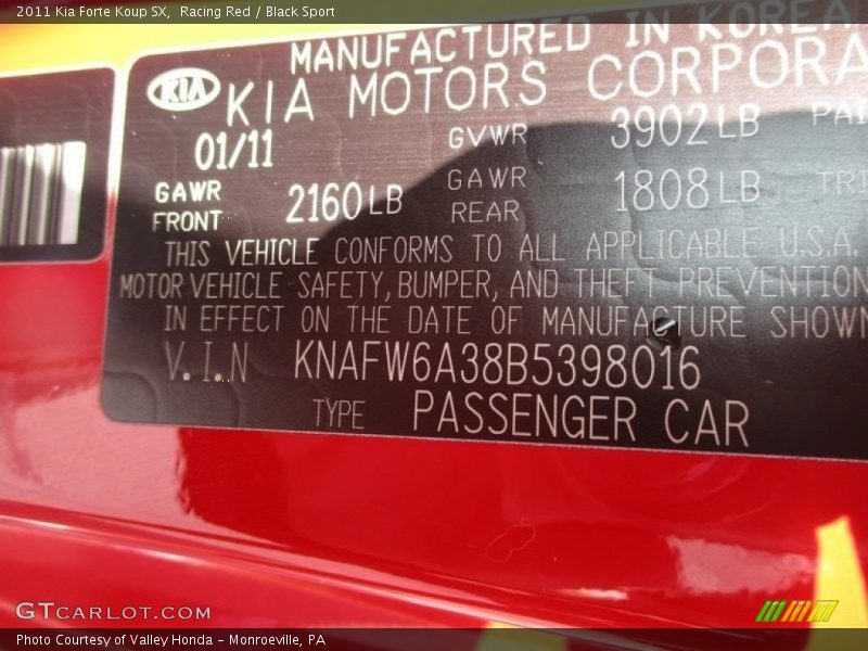 Racing Red / Black Sport 2011 Kia Forte Koup SX