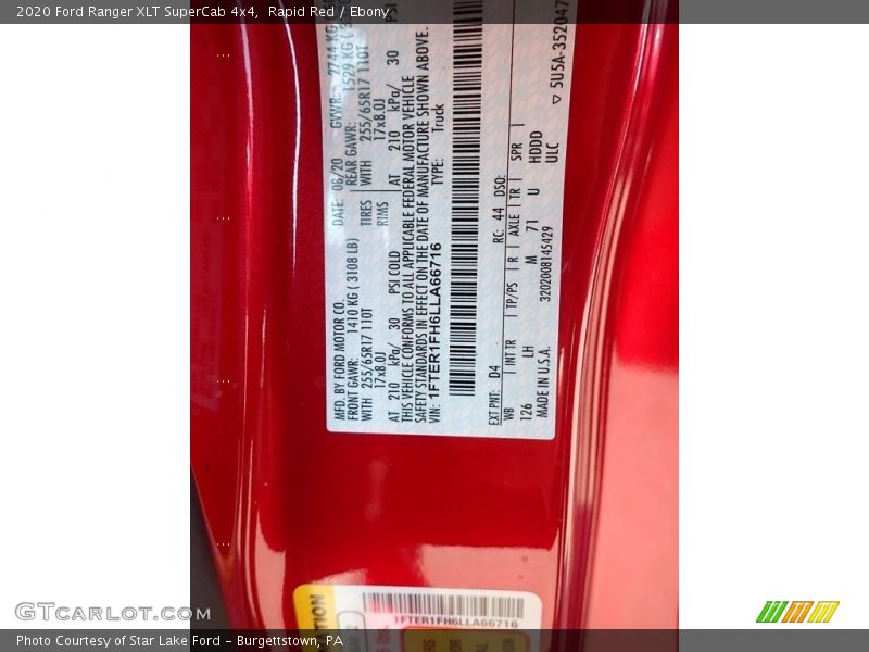 Rapid Red / Ebony 2020 Ford Ranger XLT SuperCab 4x4