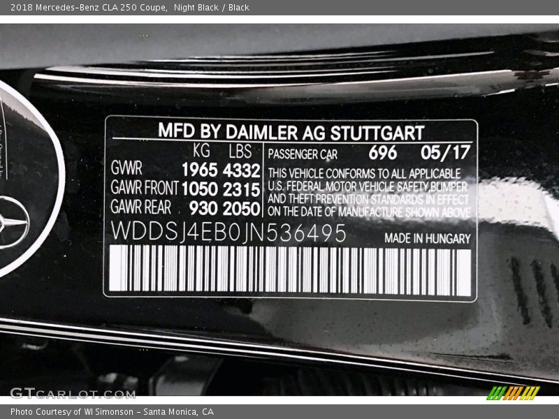 Night Black / Black 2018 Mercedes-Benz CLA 250 Coupe