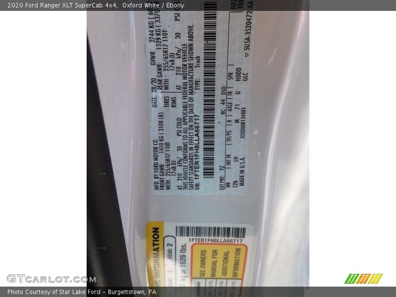Oxford White / Ebony 2020 Ford Ranger XLT SuperCab 4x4