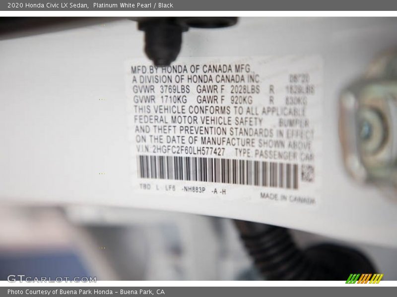 Platinum White Pearl / Black 2020 Honda Civic LX Sedan