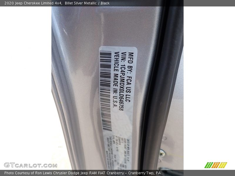 Billet Silver Metallic / Black 2020 Jeep Cherokee Limited 4x4