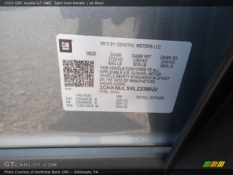 Satin Steel Metallic / Jet Black 2020 GMC Acadia SLT AWD