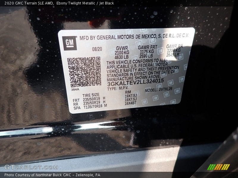 Ebony Twilight Metallic / Jet Black 2020 GMC Terrain SLE AWD