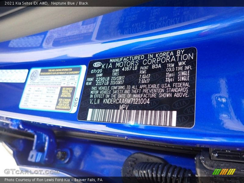 2021 Seltos EX AWD Neptune Blue Color Code B3A