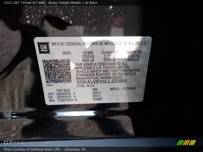 Ebony Twilight Metallic / Jet Black 2020 GMC Terrain SLT AWD