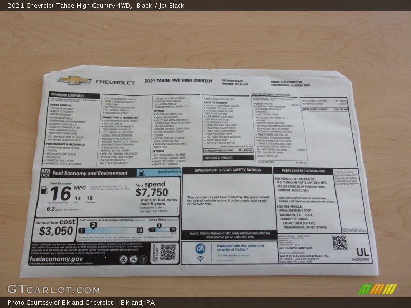 2021 Tahoe High Country 4WD Window Sticker