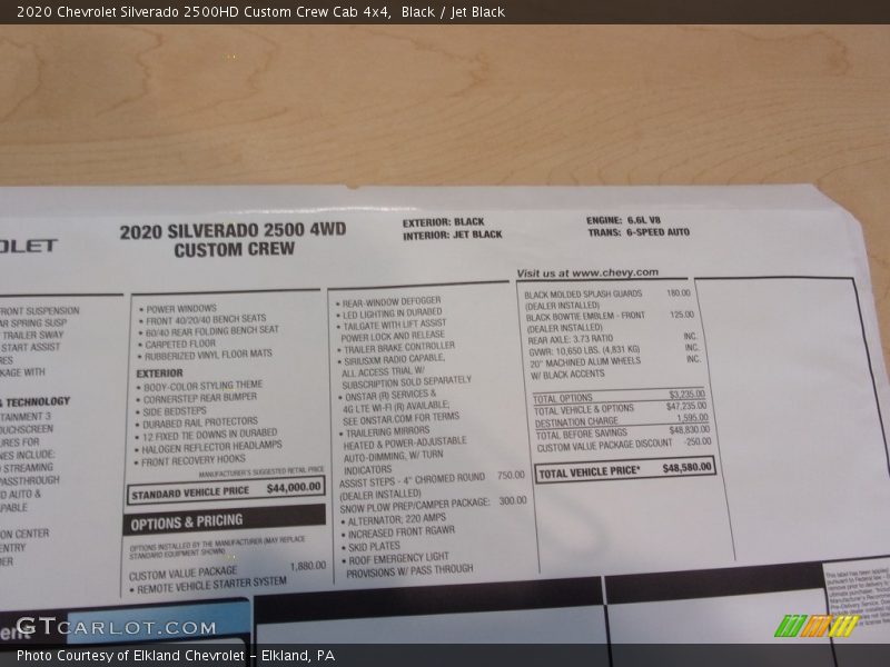 Black / Jet Black 2020 Chevrolet Silverado 2500HD Custom Crew Cab 4x4