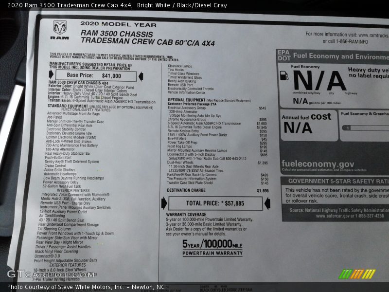 Bright White / Black/Diesel Gray 2020 Ram 3500 Tradesman Crew Cab 4x4