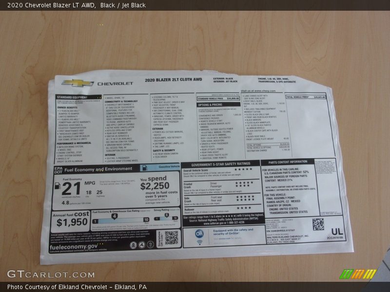 Black / Jet Black 2020 Chevrolet Blazer LT AWD