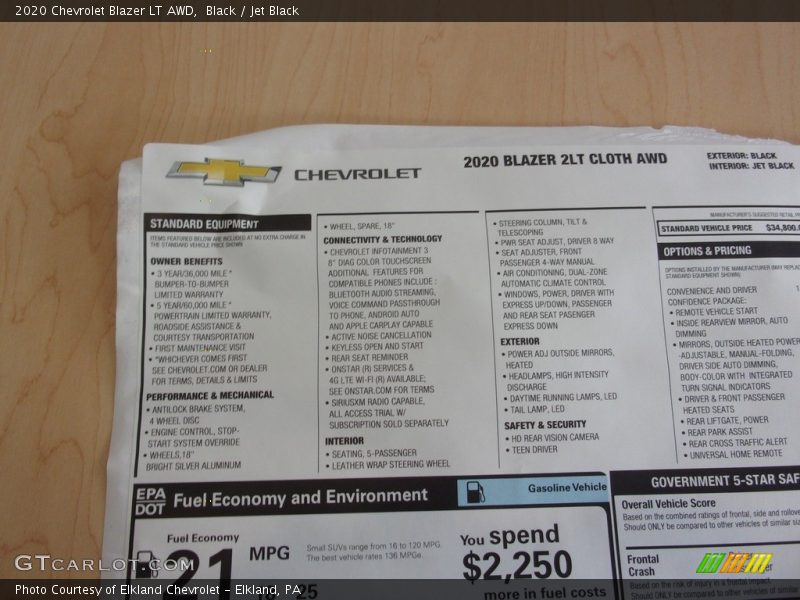Black / Jet Black 2020 Chevrolet Blazer LT AWD
