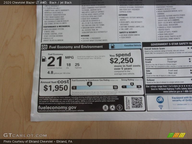 Black / Jet Black 2020 Chevrolet Blazer LT AWD