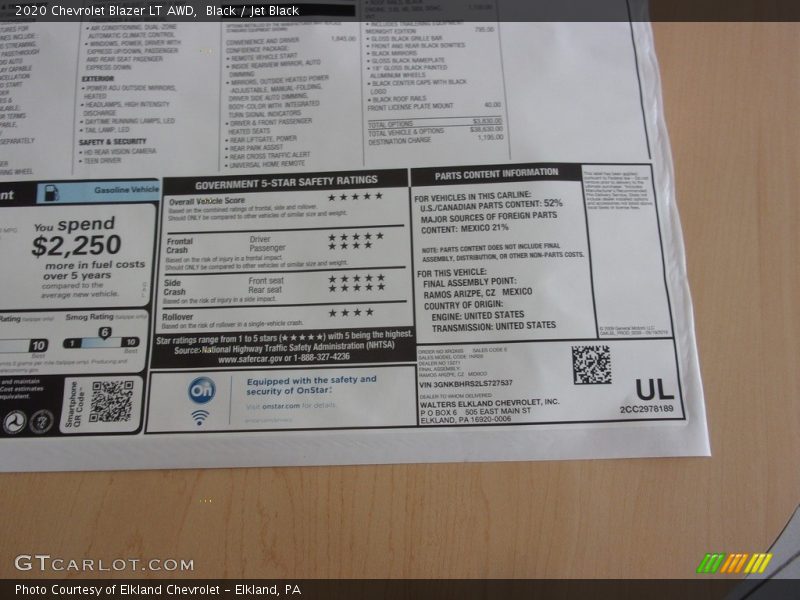 Black / Jet Black 2020 Chevrolet Blazer LT AWD