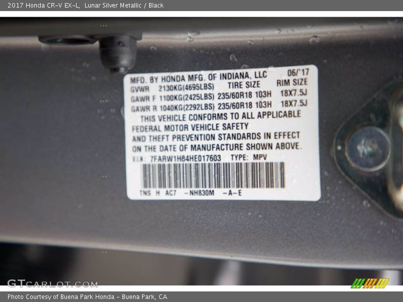 Lunar Silver Metallic / Black 2017 Honda CR-V EX-L