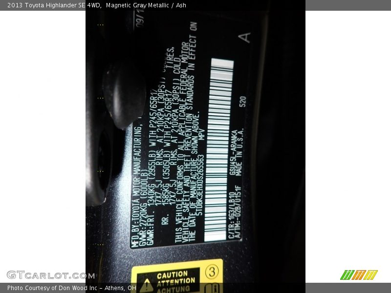 Magnetic Gray Metallic / Ash 2013 Toyota Highlander SE 4WD