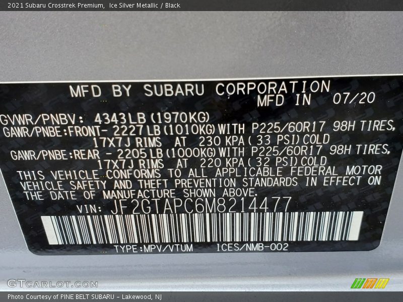 Ice Silver Metallic / Black 2021 Subaru Crosstrek Premium