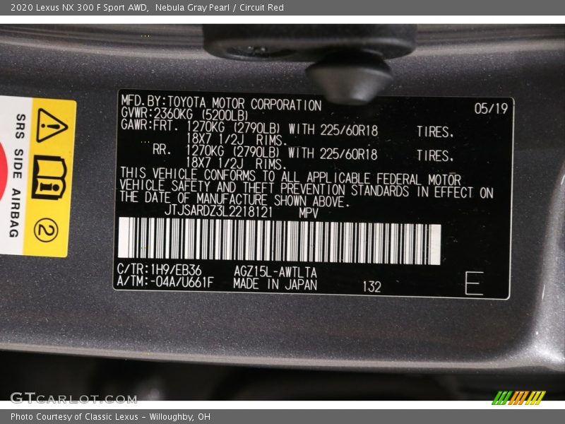 2020 NX 300 F Sport AWD Nebula Gray Pearl Color Code 1H9