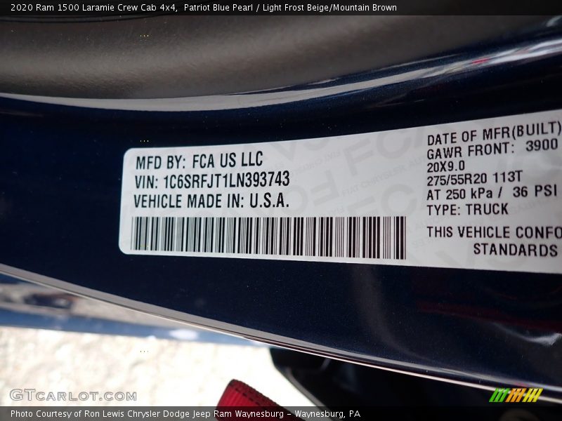 Patriot Blue Pearl / Light Frost Beige/Mountain Brown 2020 Ram 1500 Laramie Crew Cab 4x4